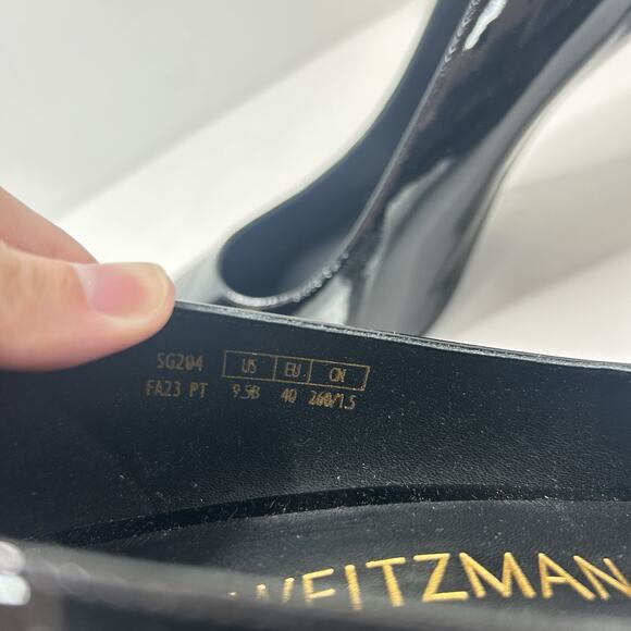 Stuart Weitzman Vida Patent Chunky Block Heel Pumps Black SG204 Women 9.5B NWOB - Picture 10 of 11